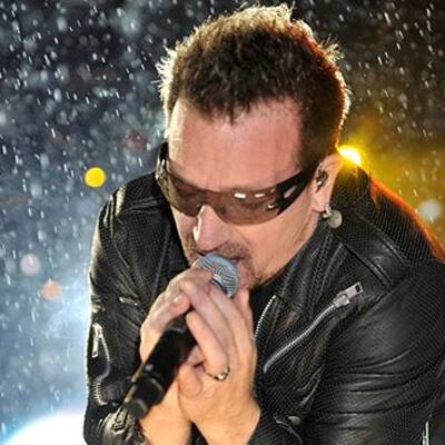 Bono of British rock band U2 performs at Glastonbury Music Festival in Glastonbury, Britain.