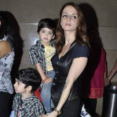 Suzzane Roshan spotted with her sons at 'Spy Kids' premeire in Mumbai.