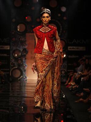 An Indian model displays designer J.J. Vallaya creations during the Lakme Fashion Week in Mumbai.