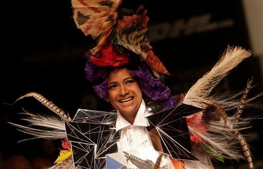 An Indian model displays designer Little Shilpa creations during the Lakme Fashion Week in Mumbai.