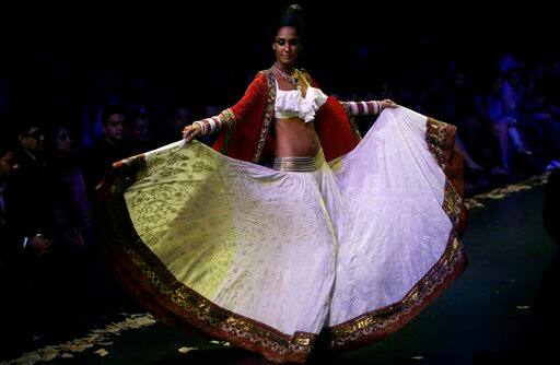 Indian models display designer Anita Dongre creations during the Lakme Fashion Week in Mumbai.