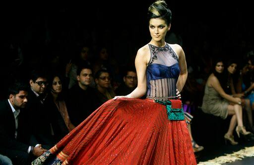 Indian models display designer Anita Dongre creations during the Lakme Fashion Week in Mumbai.