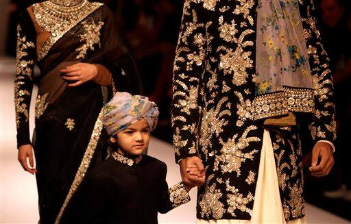 Indian models display creations by designer Sabyasachi during the Lakme Fashion Week in Mumbai.