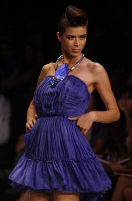 An Indian model displays a creation by designer Drashta during the Lakme Fashion Week.