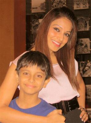 Bipasha Basu spotted with her nephew Anitej. 