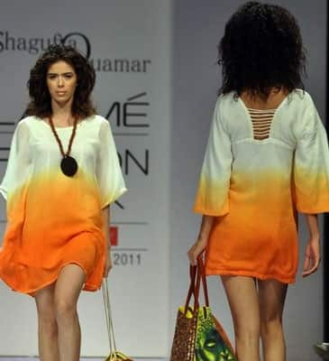 Indian models displays creations by designer Shagufta Quamar on the fifth day of Lakme Fashion Week,.