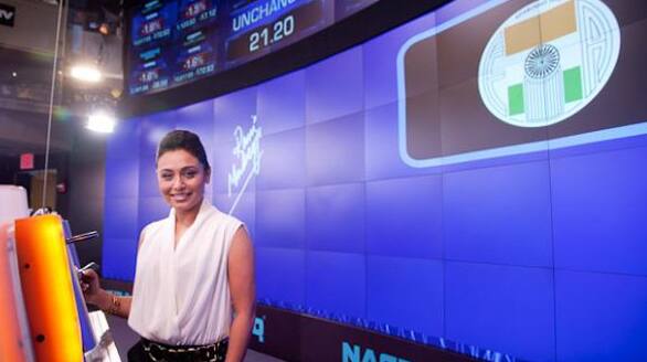 Rani Mukherjee rings the opening bell at NASDAQ