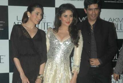 Manish Malhotra with his muses Karisma and Kareena Kapoor.