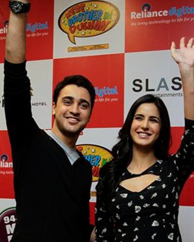 Katrina Kaif and Imran Khan wave to the crowd during a promotion of their upcoming movie 'Mere Brother Ki Dulhan' in Ahmadabad.