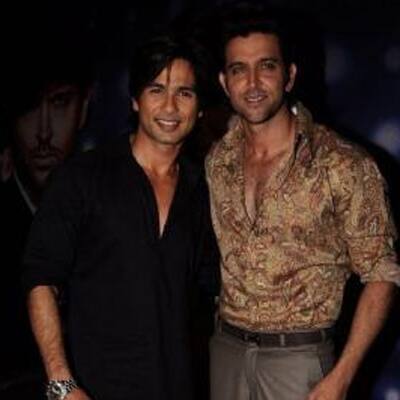 Shahid  and Hrithik on the sets of Just Dance.