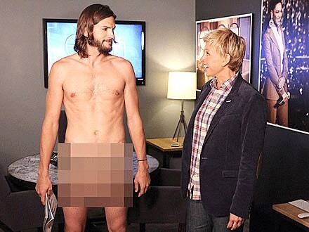 Ashton Kutcher bares all in front of Ellen DeGeneres.