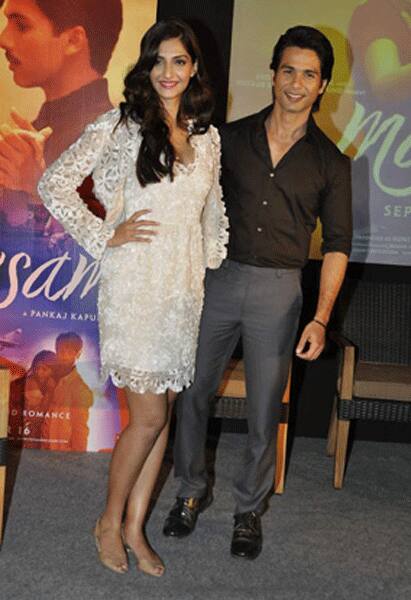 Sonam Kapoor and Shahid Kapoor at `Mausam` music success party.