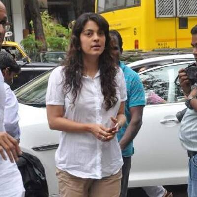 Juhi Chawla arrives at photographer Gautam Rajadhyaksha's funeral in Mumbai.