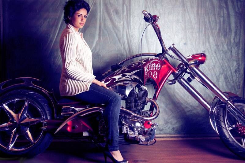 Gul Panag poses for a pic on a stunning bike.