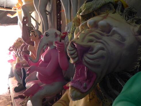 Idols lined up at an artisan's workshop in New Delhi.