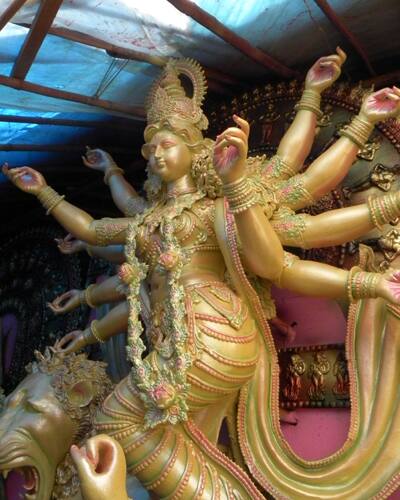 Beautiful Durga Idol at a workshop in CR Park in New Delhi