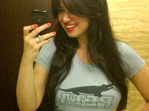 Ayesha Takia clicks self sproting a PETA top.