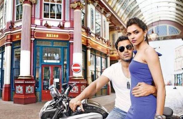 Deepika Padukone and John Abraham in a new still from their upcoming film 'Desi Boyz'.