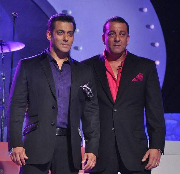 Salman Khan and Sanjay Dutt at Big Boss premiere. 