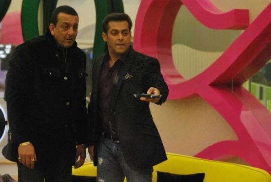 Salman Khan and Sanjay Dutt on the sets of `Big Boss 5`.