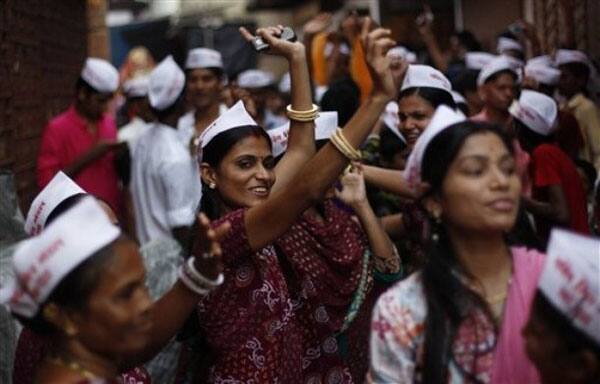 Hindu devotees dance as they celebrate the first day of Navratri festival in Mumbai.