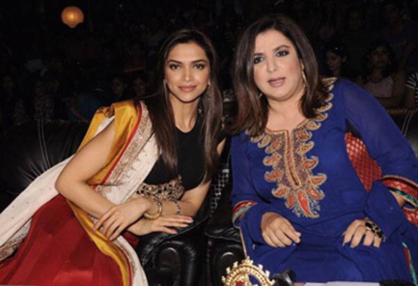 Deepika Padukone with Farah Khan on the sets of `Just Dance`. 