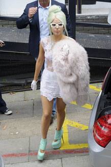 US singer Lady Gaga arrives ahead of filming for a chat show at a central London venue.