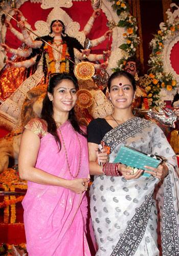 Kajol celebrating Durga Puja with her sister Tanisha.