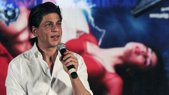 Bollywood actor Shah Rukh Khan speaks during a promotional event for his film 'Ra One' in the southern Indian city of Chennai.