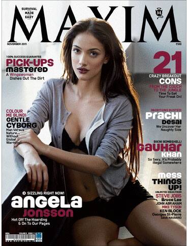 Angela Jonsson on Maxim magazine cover, November 2011 issue.