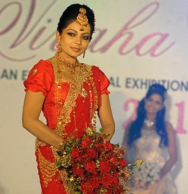 A Sri Lankan model shows off a bridal creation during a fashion show in Colombo.