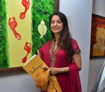 Juhi Chawla at Bharat Triparthi's art exhibition.