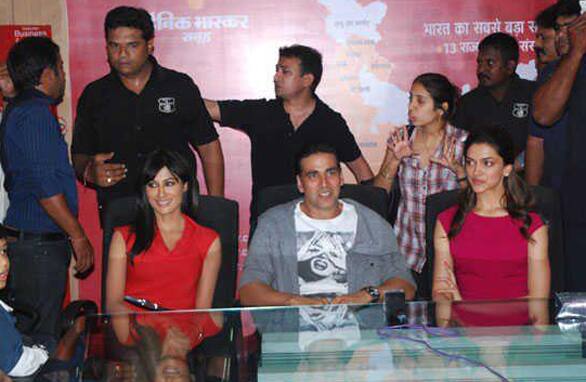 Akshay Kumar, Chitrangada Singh and Deepika Padukone promote their new film 'Desi Boyz' in Indore.