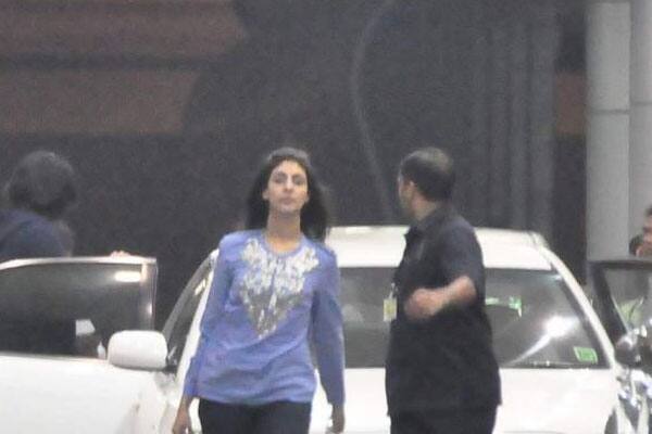 Aunt Shweta Bachchan arrives at Seven Hills hospital on Thursday evening.