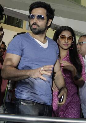 Emran Hashmi and Vidya Balan leave after a press conference to promote her upcoming movie 