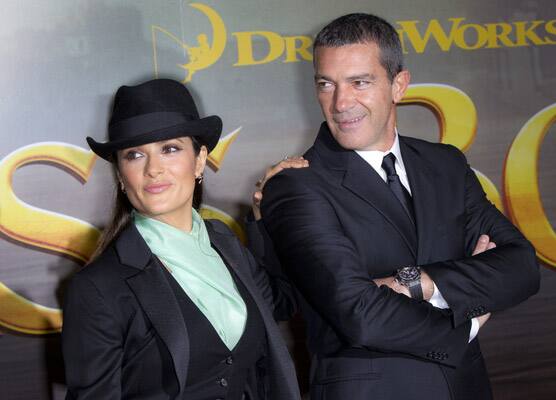 Actors Antonio Banderas and Salma Hayek arrive for the UK Premiere of DreamWorks Animation's 'Puss in Boots' at a central London cinema.