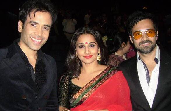 Tusshar, Vidya Balan and Emran Hashmi at the Dubai premiere of their film 'The Dirty Picture'.