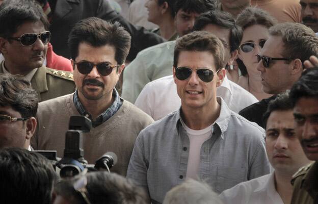 Hollywood star Tom Cruise and co-star Anil Kapoor take a tour of the landmark Taj Mahal in Agra.