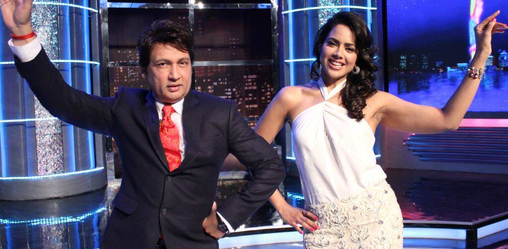 Shekhar Suman with Sameera Reddy on the sets of 'Movers and Shakers'.