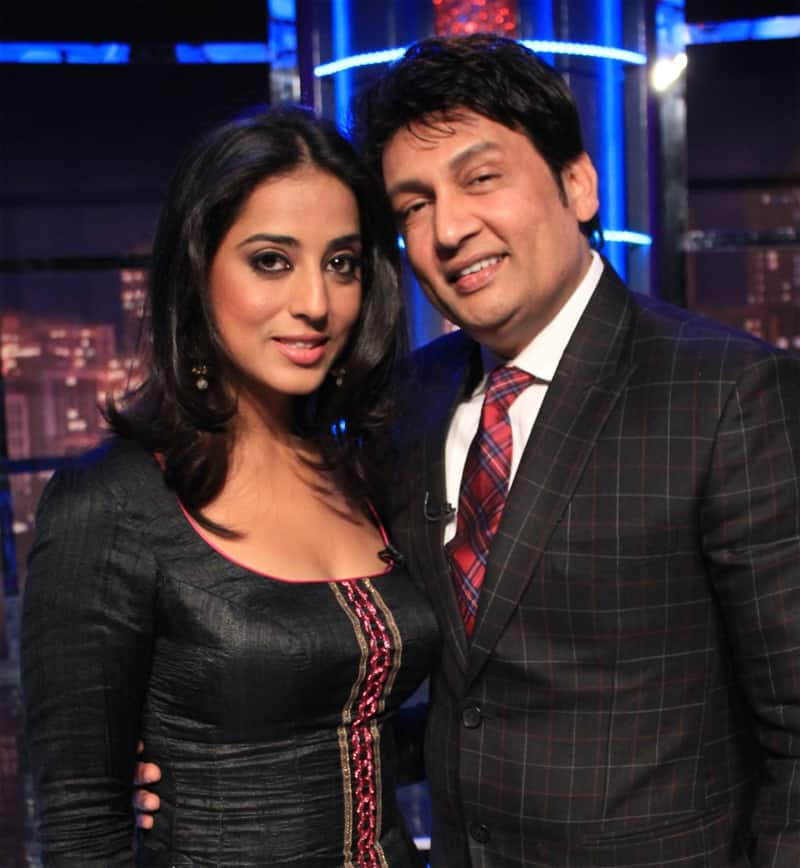 Shekhar Suman with Mahie Gill on the sets of 'Movers and Shakers'.