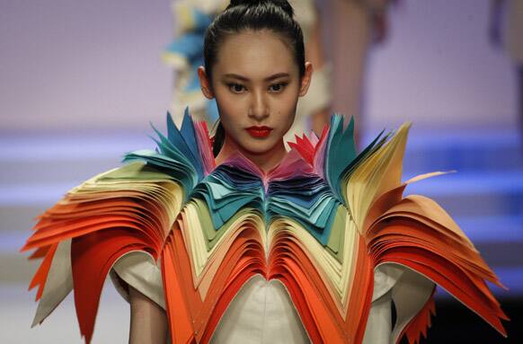 A model presents a creation at the BIFT Graduates Show 2012 held during China Fashion Week in Beijing.