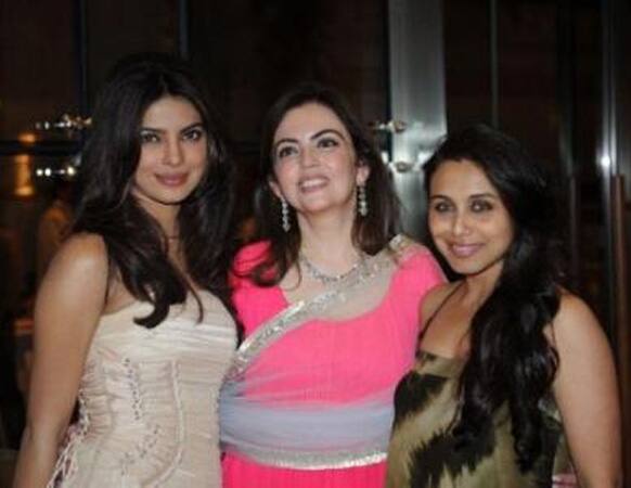 Priyanka Chopra and Rani Mukherjee at Mukesh and Nita Ambani's party.