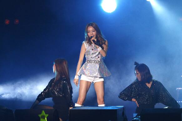 South Korean girl pop group Kara member Hara performs in Taipei, Taiwan.