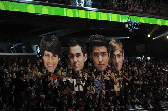 Fans of musical group Big Time Rush are seen in the audience at Nickelodeon's 25th Annual Kids' Choice Awards.