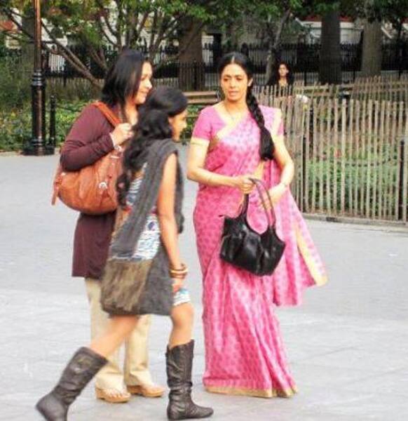 Sridevi and Priya Anand on the sets of 'English Vinglish'.