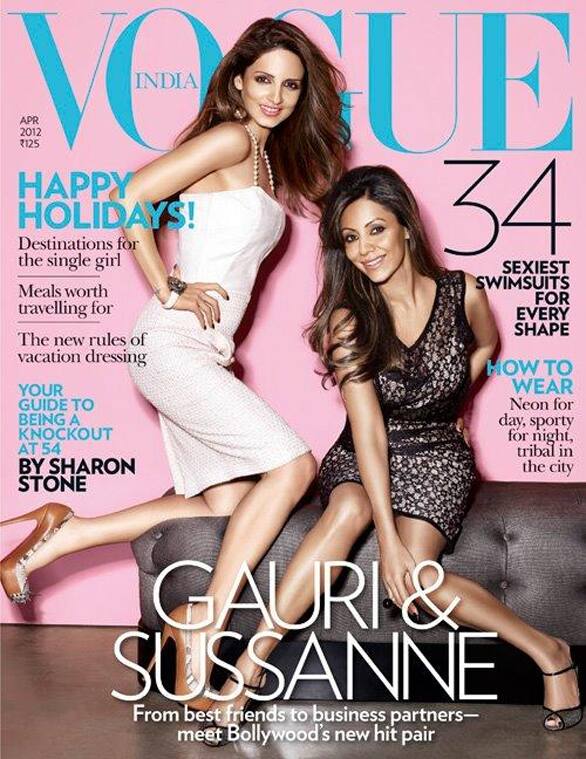 Star wives, Sussanne Roshan and Gauri Khan pose for the cover of this month's 'Vogue'. 