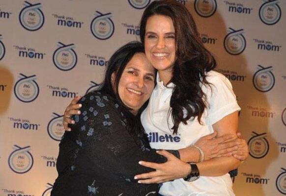 Bollywood actress Neha Dhupia with her mom at P&G event.