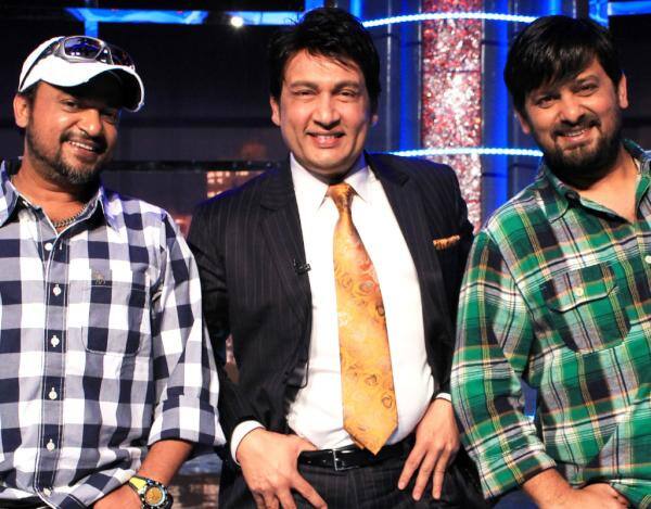 Shekhar Suman with music director duo Sajid-Wajid on the sets of 'Movers and Shakers'.