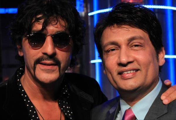 Shekhar Suman with Chunky Pandey on the sets of 'Movers and Shakers'.