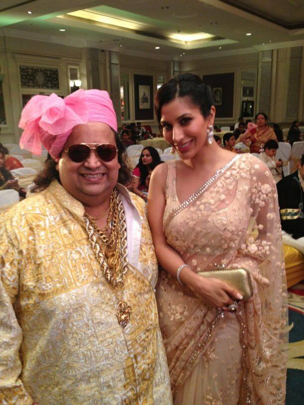 Sophie Choudry with Bappi Lahri at his son Bappa's wedding ceremony.